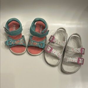 2 sandals - Dr Scholl’s Kids' Floral Sandals - Teal and pink. White sandals